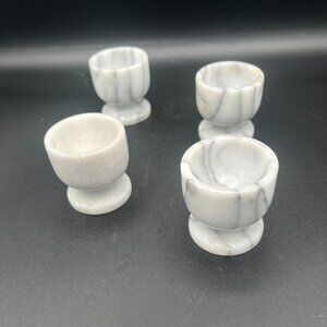 Vintage 1980s White/Grey Marble Pedestal Egg Cup Holders (Set of 4)